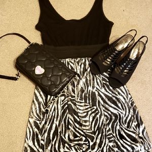 Black animal print flare dress
